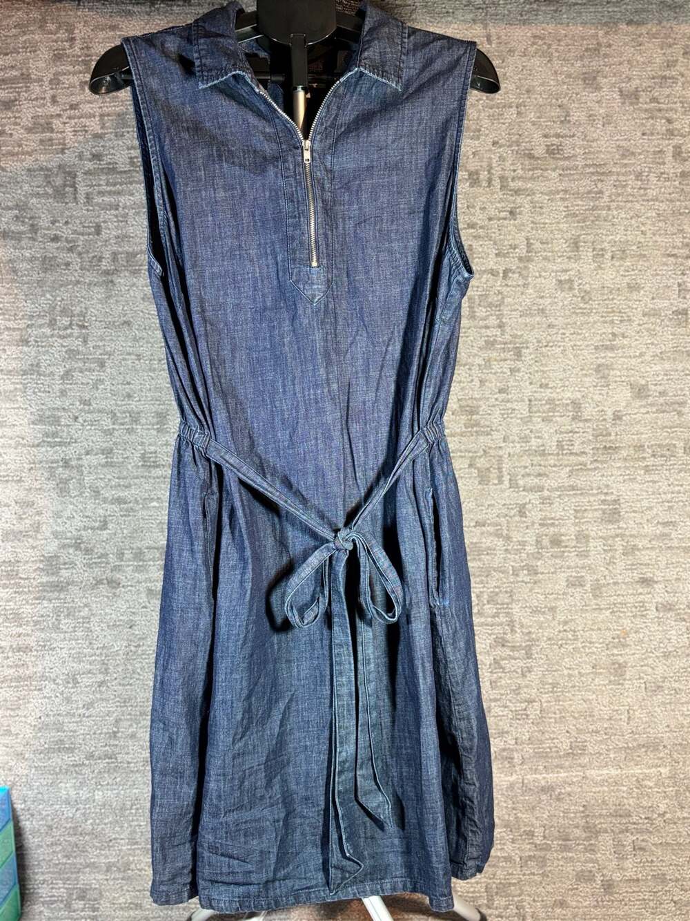 Tommy Hilfiger Women's Sleeveless Denim Half-Zip A-Line Dress with Elastic Waist